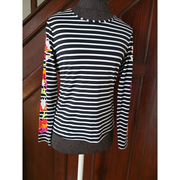 Lands End Womens Stripe & Floral Long Sleeve Top XS Petite Black/White - Picture 2 of 7